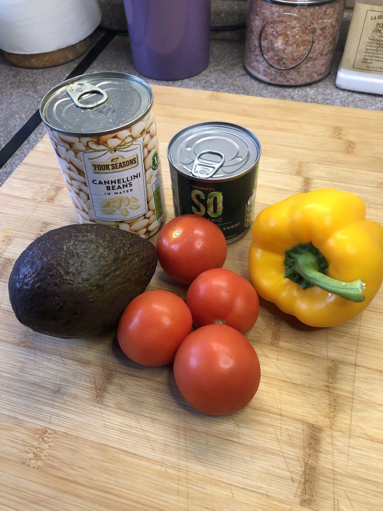 Avocado and cannellini beans mixed salad ingredients