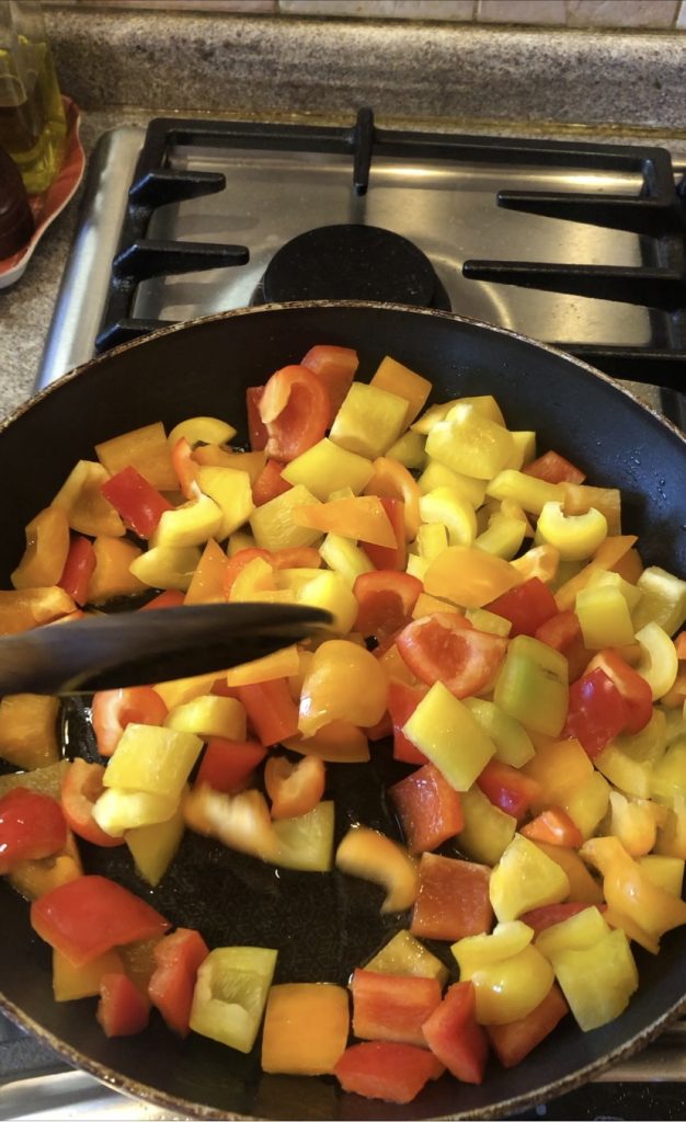 Frying the peppers