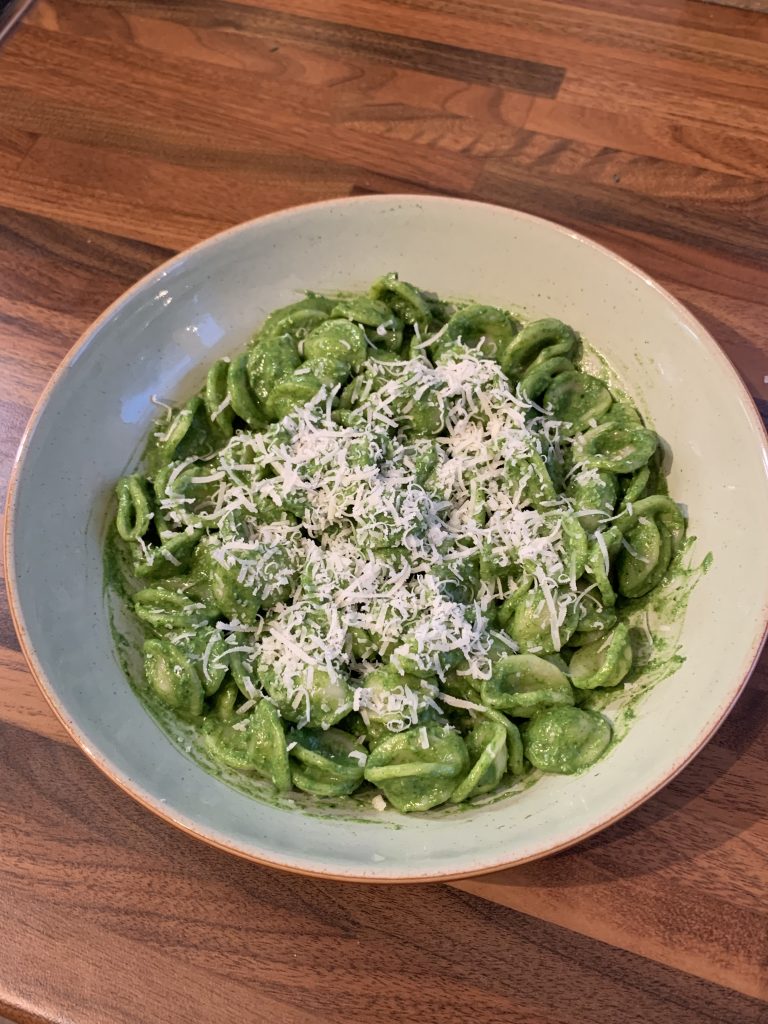 pesto dusted with parmesan