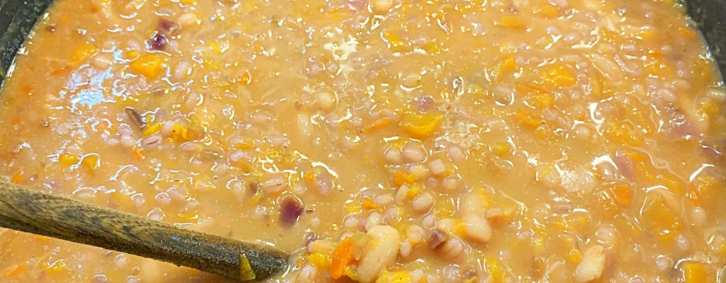 Butternut squash, cannellini beans and barley soup