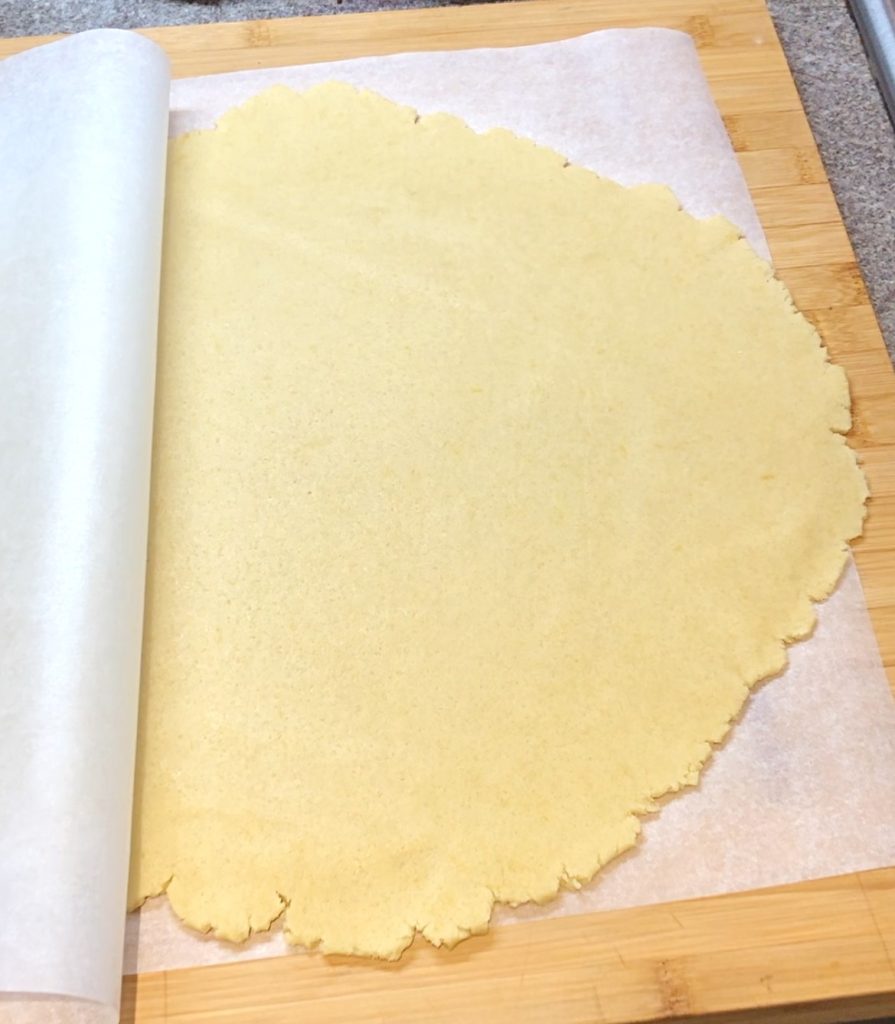 Pastry ready to fold the cake tin