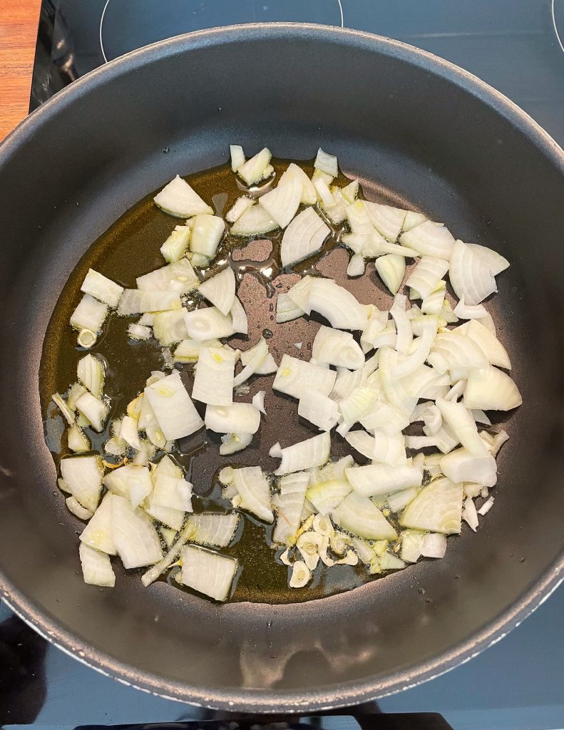 Browning the onion and garlic